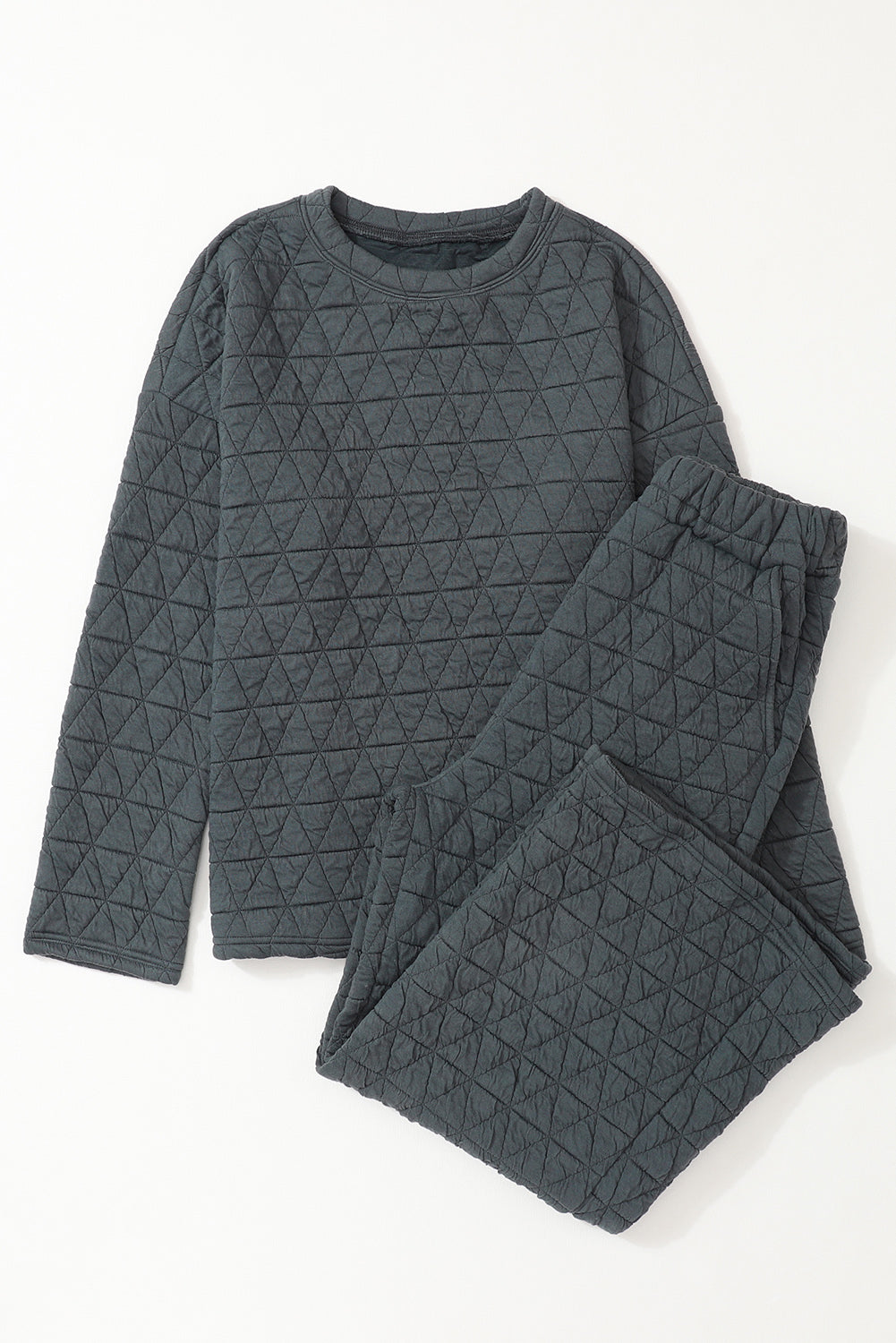 Black Solid Color Quilted Kangaroo Pocket Hoodie