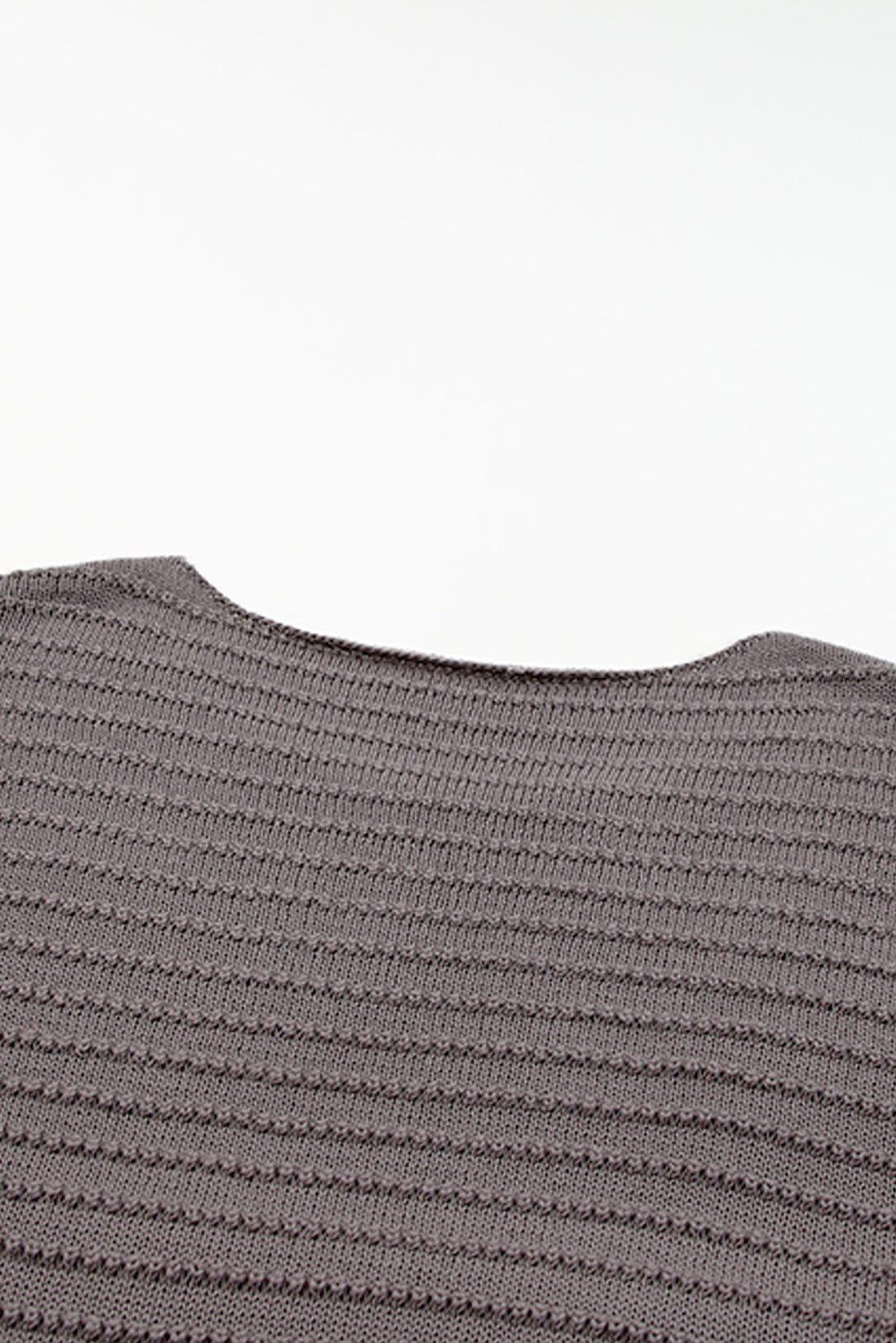 Gray Textured Knit Round Neck Dolman Sleeve Sweater