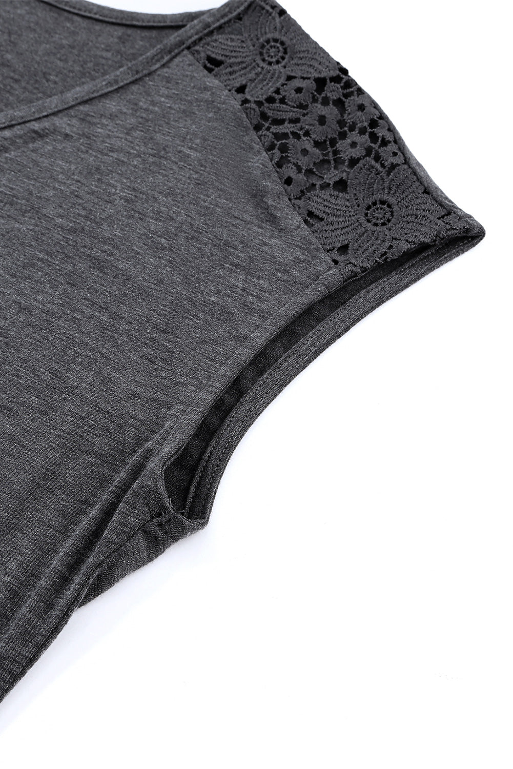 Black Zip Neck Lace Splicing Tee