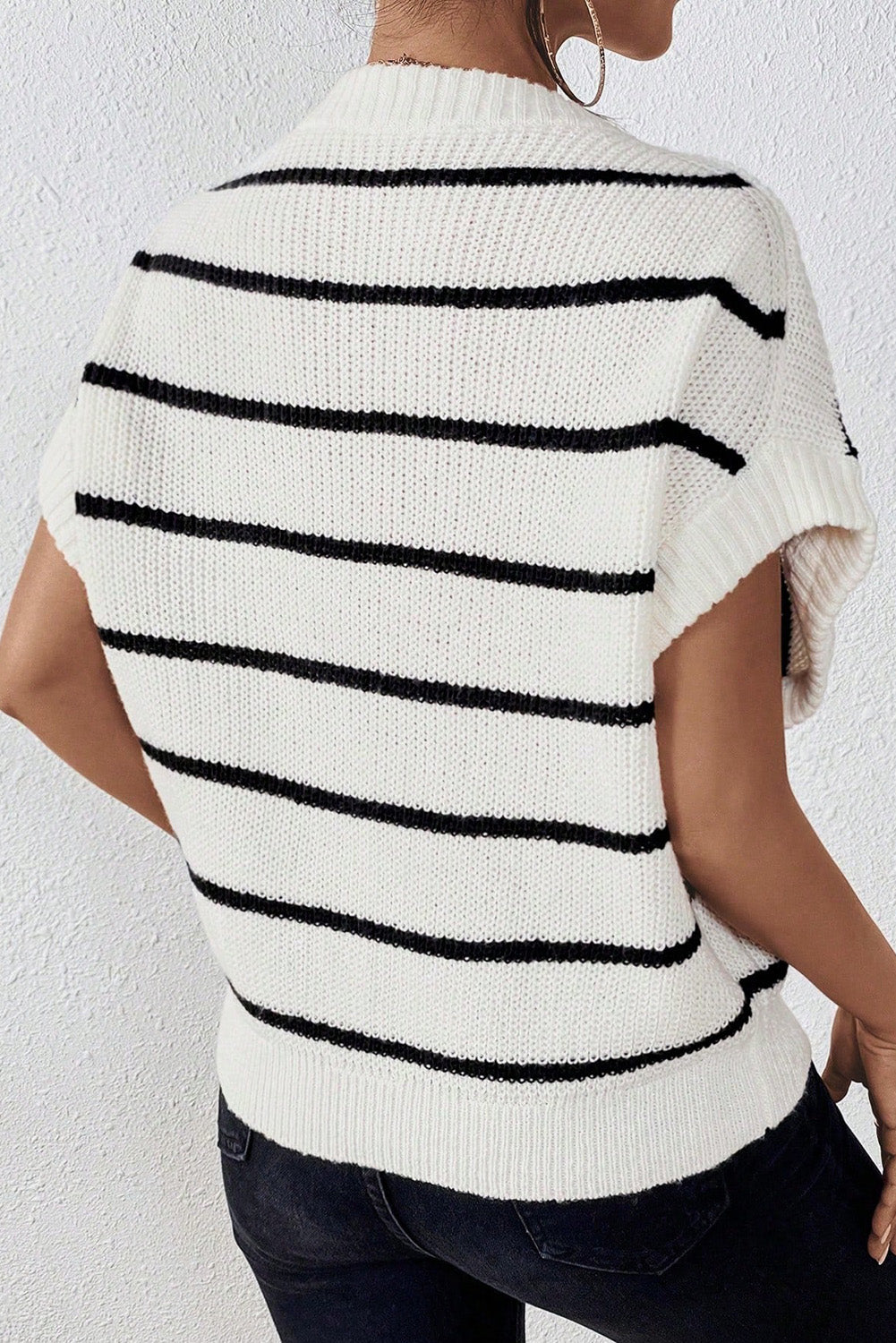 White Stripe Striped Pattern Batwing Sleeve Sweater