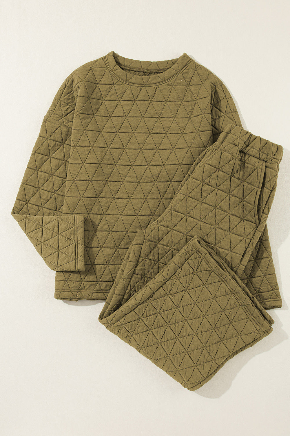 Beige Quilted V Neck Hoodie Drawstring Shorts Set