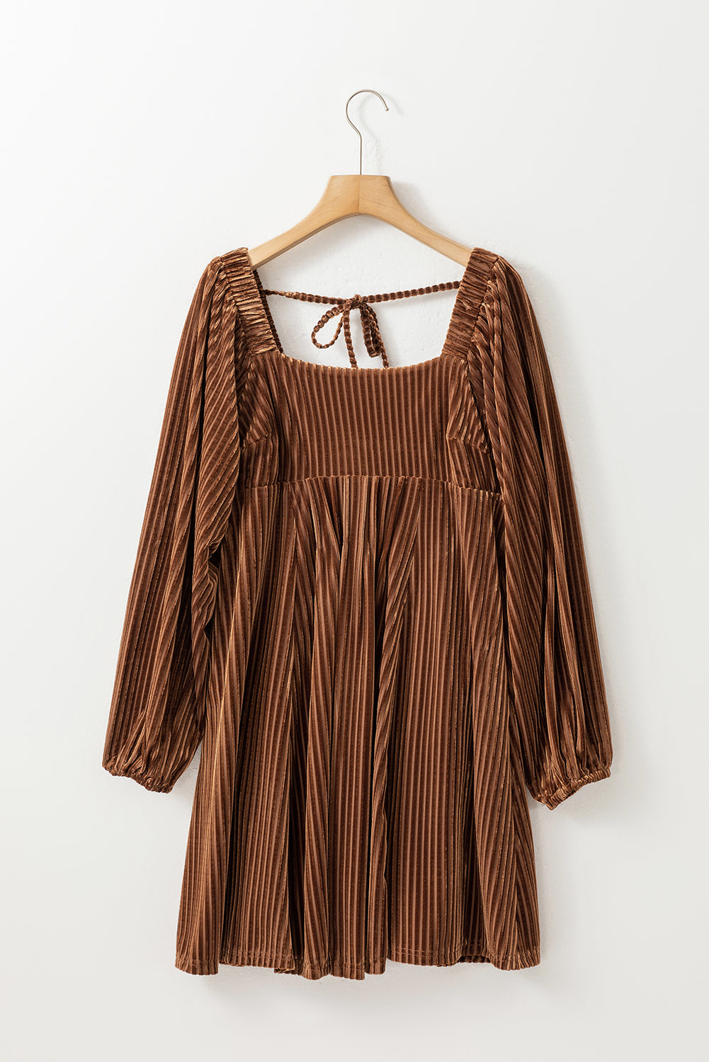 Chestnut Smocked Ribbed Velvet Babydoll Top