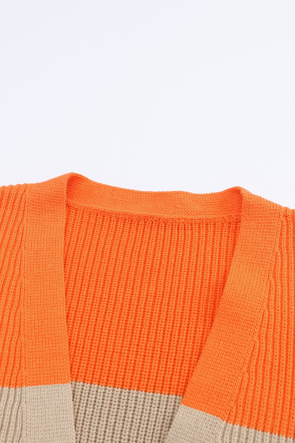 Orange Colorblock Ribbed Knit Cardigan