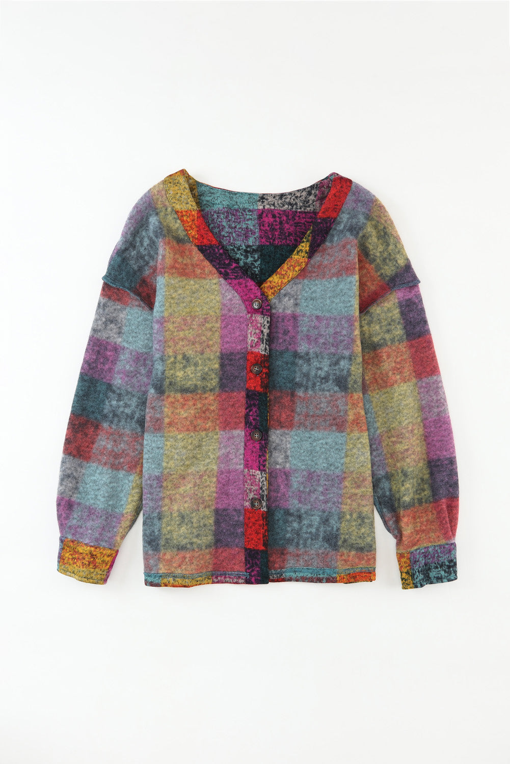 Multicolor Brushed Plaid Plus Size Shacket