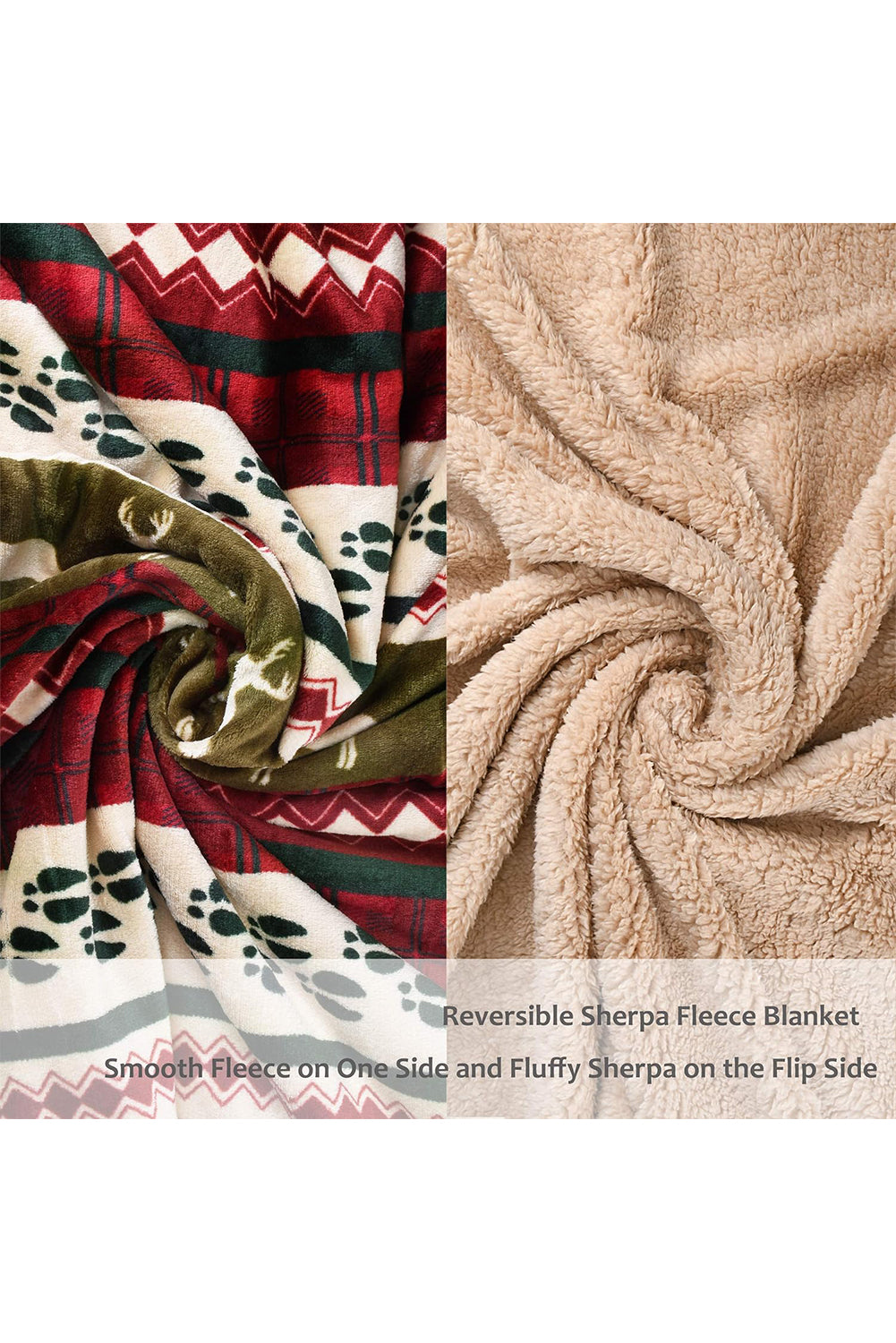 Christmas Elk Print Reversible Sherpa Fleece Blanket 130*150cm