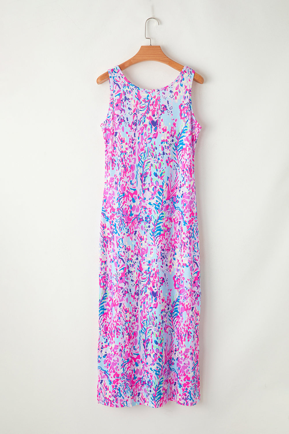 Blue Multicolor Floral Print Sleeveless Tank Top