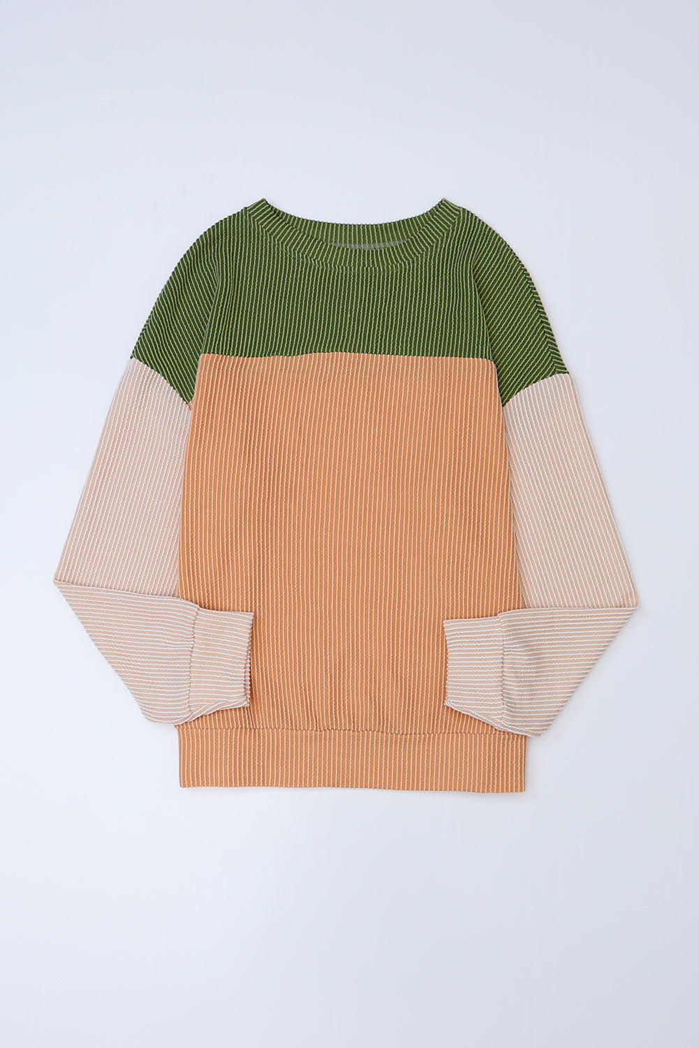 Khaki Corded 2pcs Colorblock Pullover and Pants Outfit