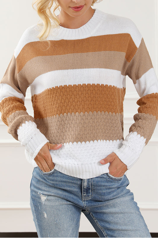 Red Stripe Cable Knit Drop Shoulder Sweater