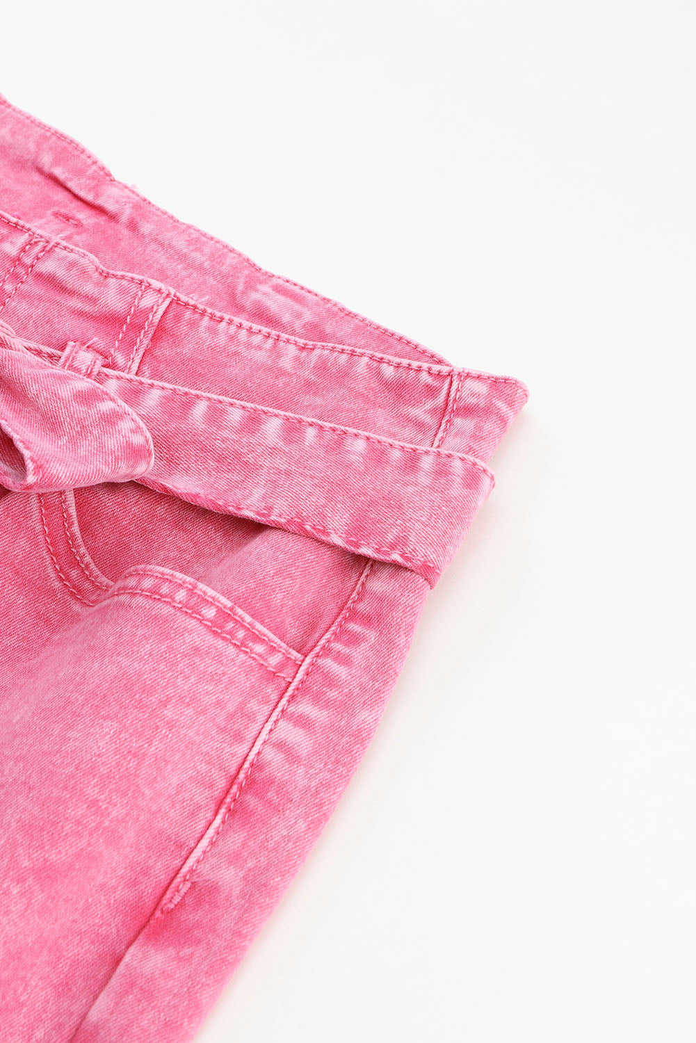Pink Flare Leg High Waist Front Knot Casual Jeans