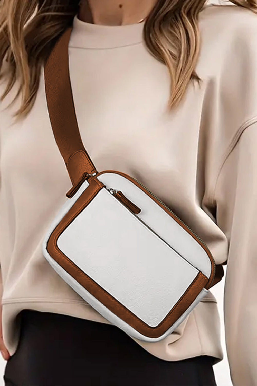 Pale Chestnut Minimalist Multi-zipped Crossbody Bag