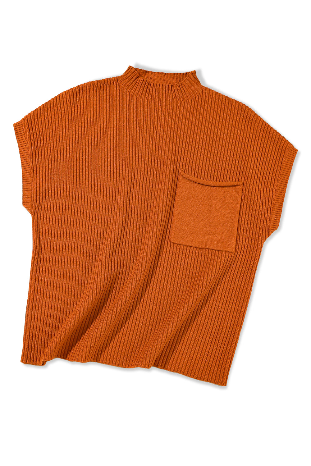 Apricot Ribbed V Neck Patched Chest Pocket Knit T-shirt