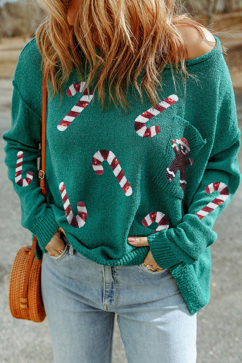 Red Christmas Santa Claus Print Drop Shoulder Sweatshirt