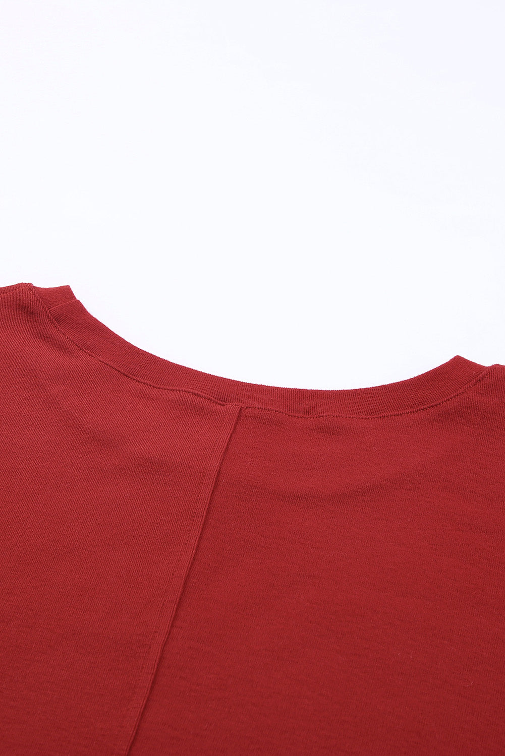 Red Sandalwood V Neck Center Seam Long Sleeve Tee