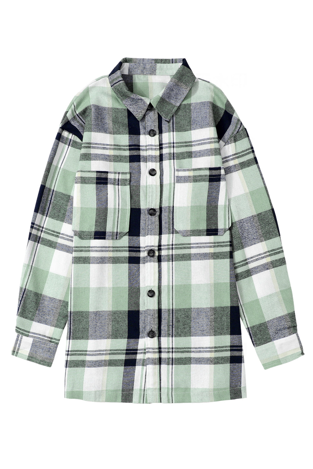 Green Printed Plus Size Chest Pocket Plaid Shirt