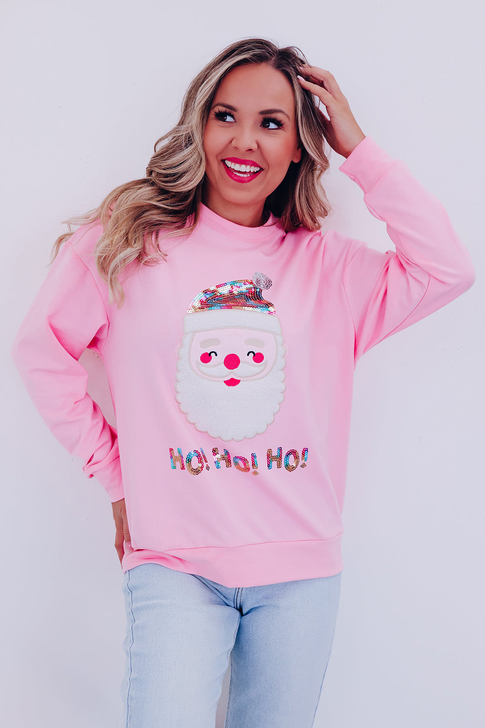 Red Christmas Santa Claus Print Drop Shoulder Sweatshirt