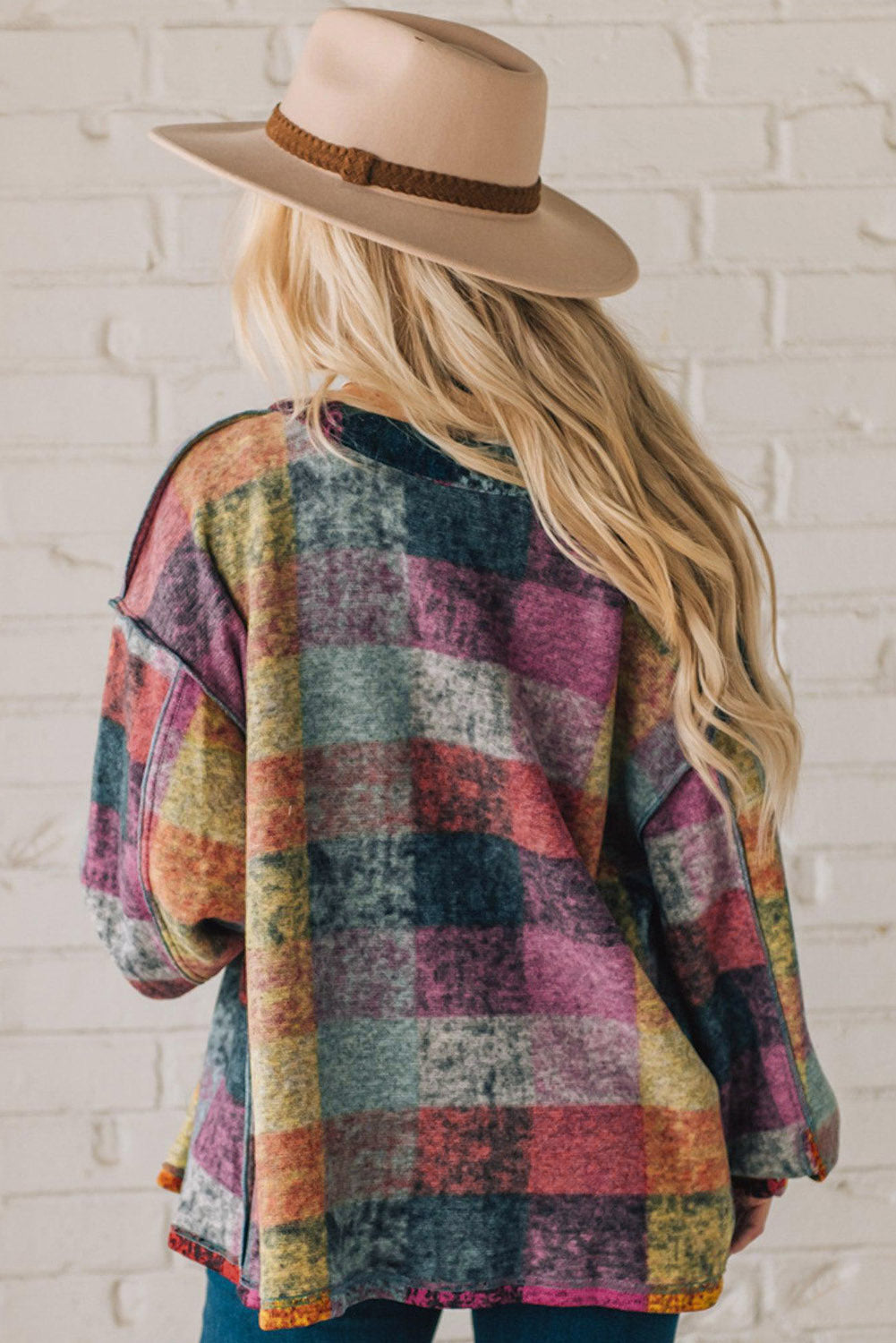 Multicolor Brushed Plaid Plus Size Shacket