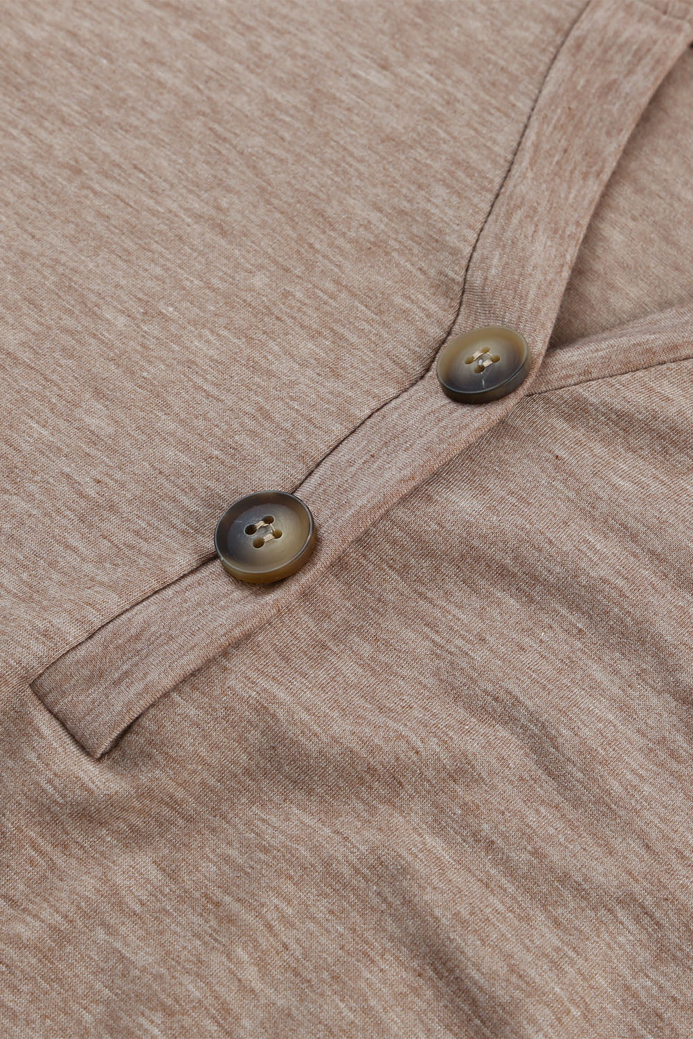 Khaki Button V Neck Rolled Sleeve T Shirt