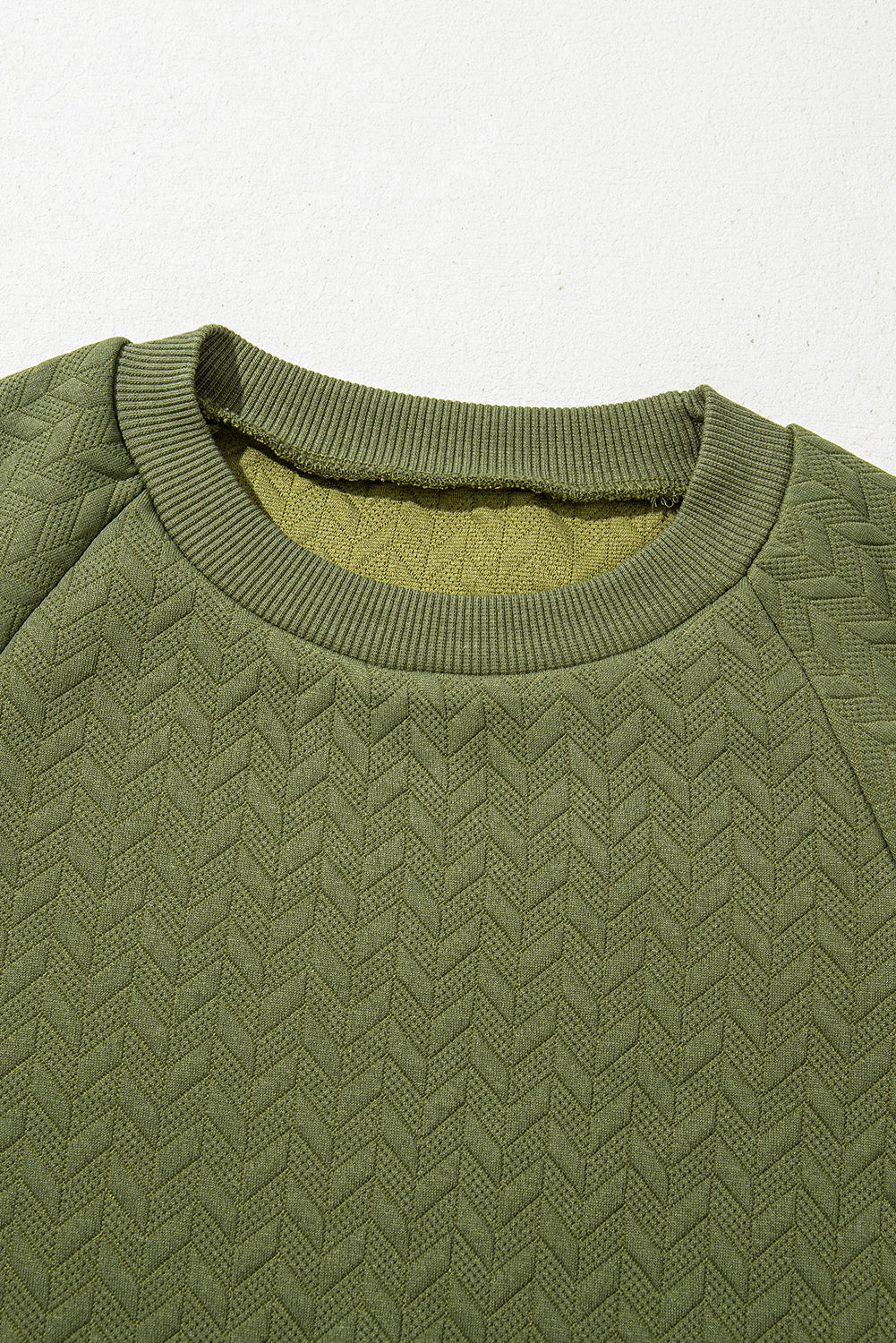 Jungle Green Solid Textured Raglan Sleeve Pullover Sweatshirt