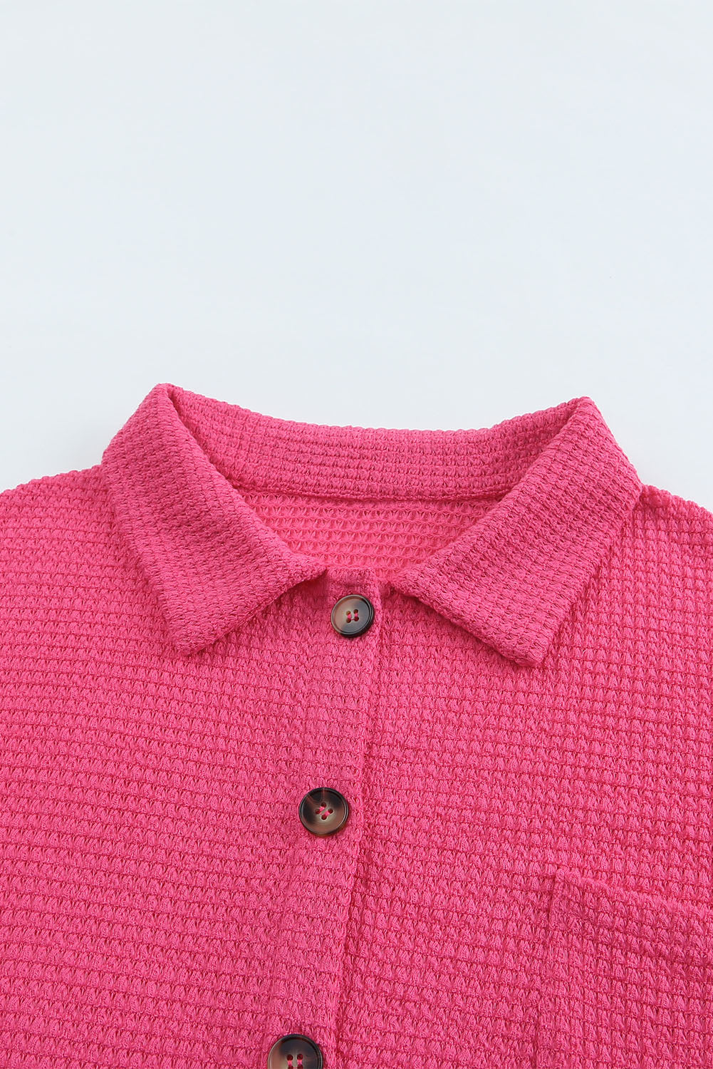 Brown Waffle Knit Button Up Casual Shirt