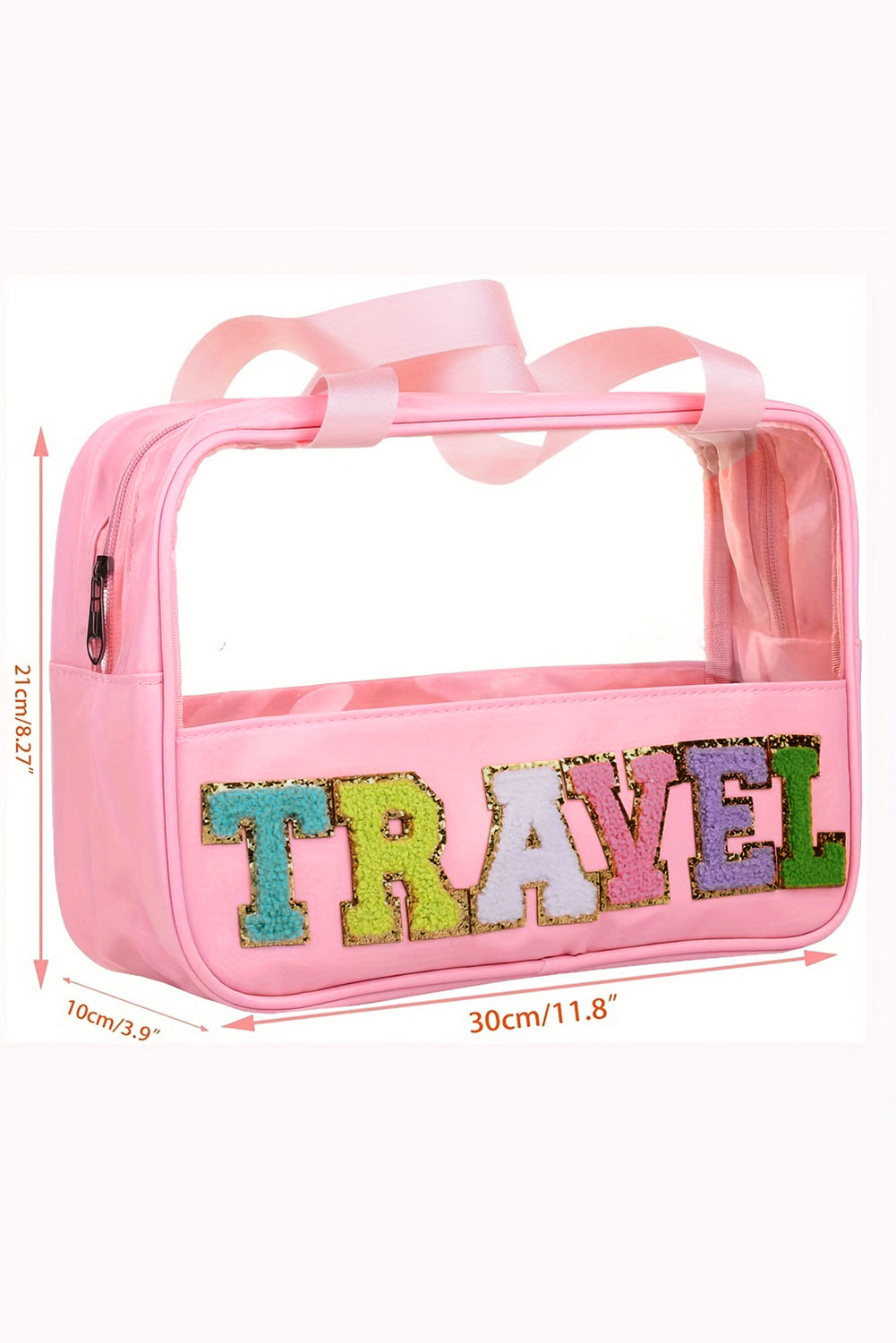 Purple TRAVEL Chenille Letter Clear PVC Makeup Bag