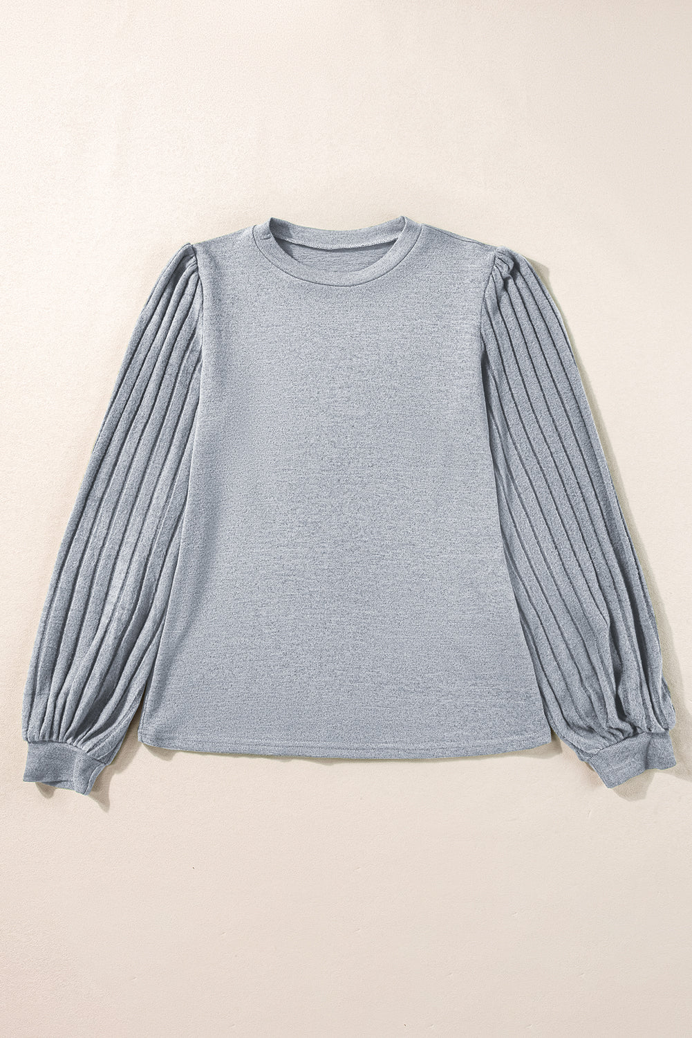 Gray Ribbed Splicing Sleeve Round Neck T-shirt