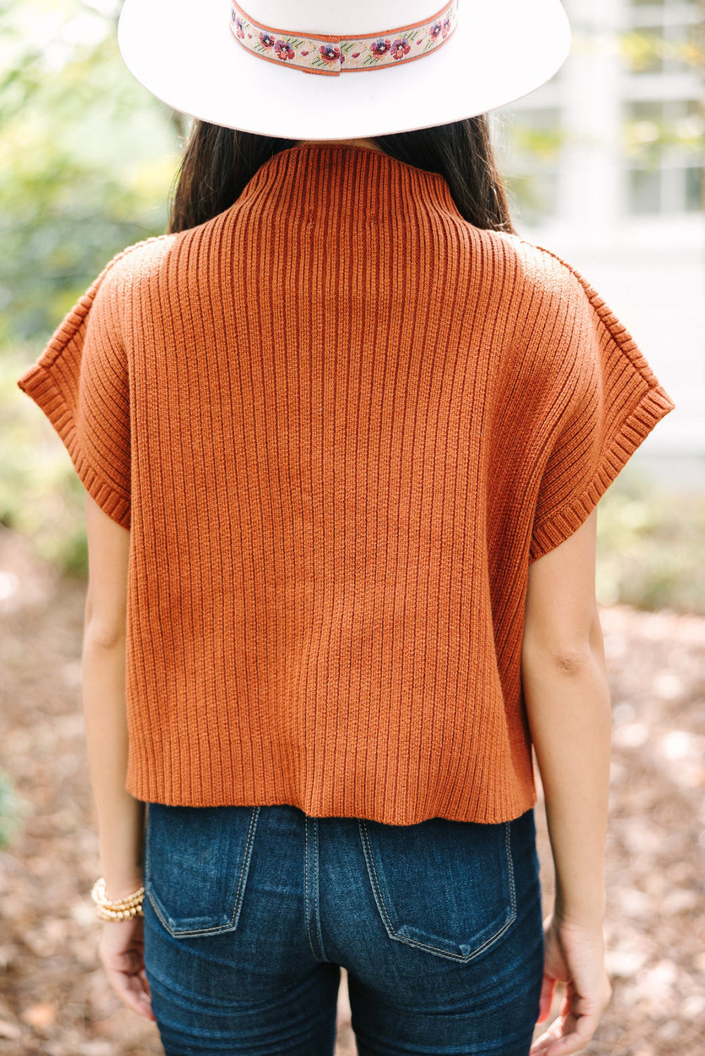 Apricot Ribbed V Neck Patched Chest Pocket Knit T-shirt