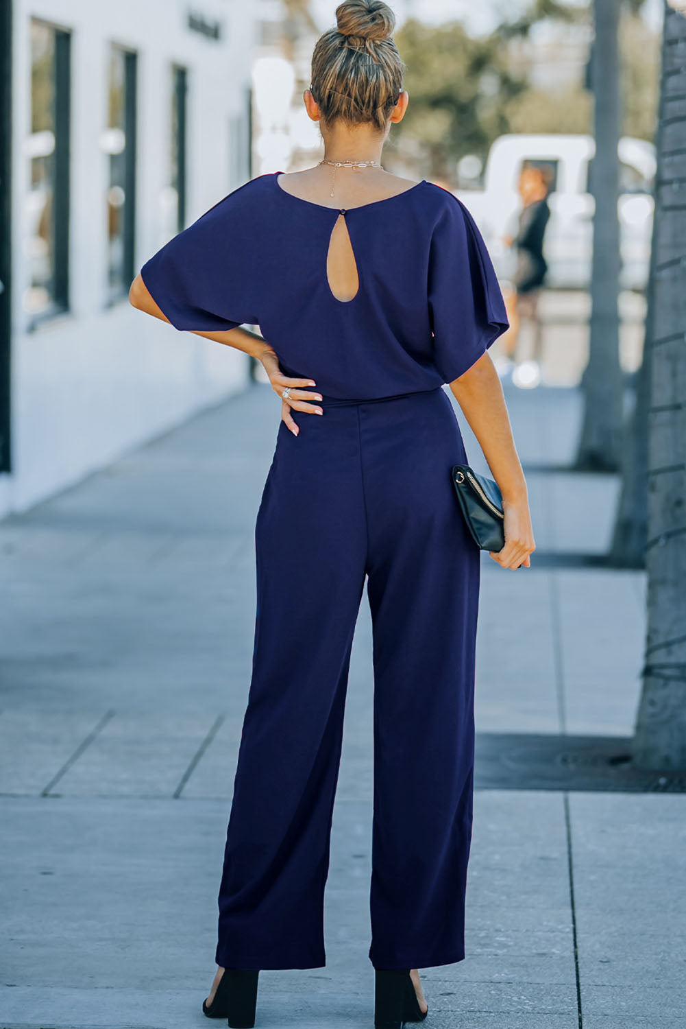 Red Belted Wide Leg Jumpsuit