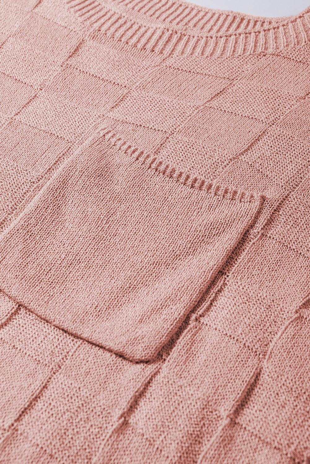 Dusty Pink Lattice Textured Knit Short Sleeve Sweater