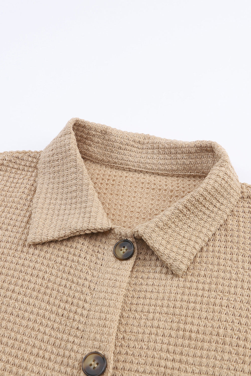 Brown Waffle Knit Button Up Casual Shirt