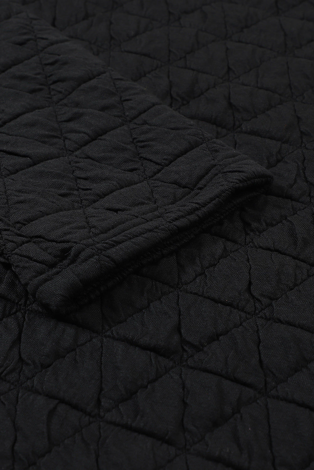 Black Solid Color Quilted Kangaroo Pocket Hoodie