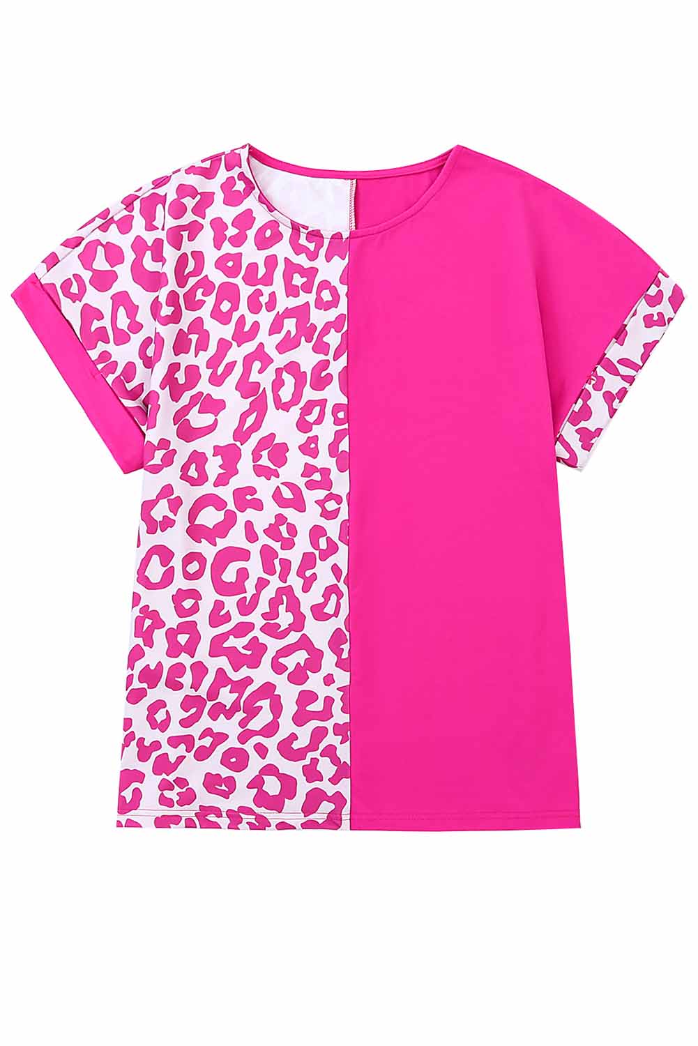 Rose Half Leopard Patchwork Short Sleeves Top