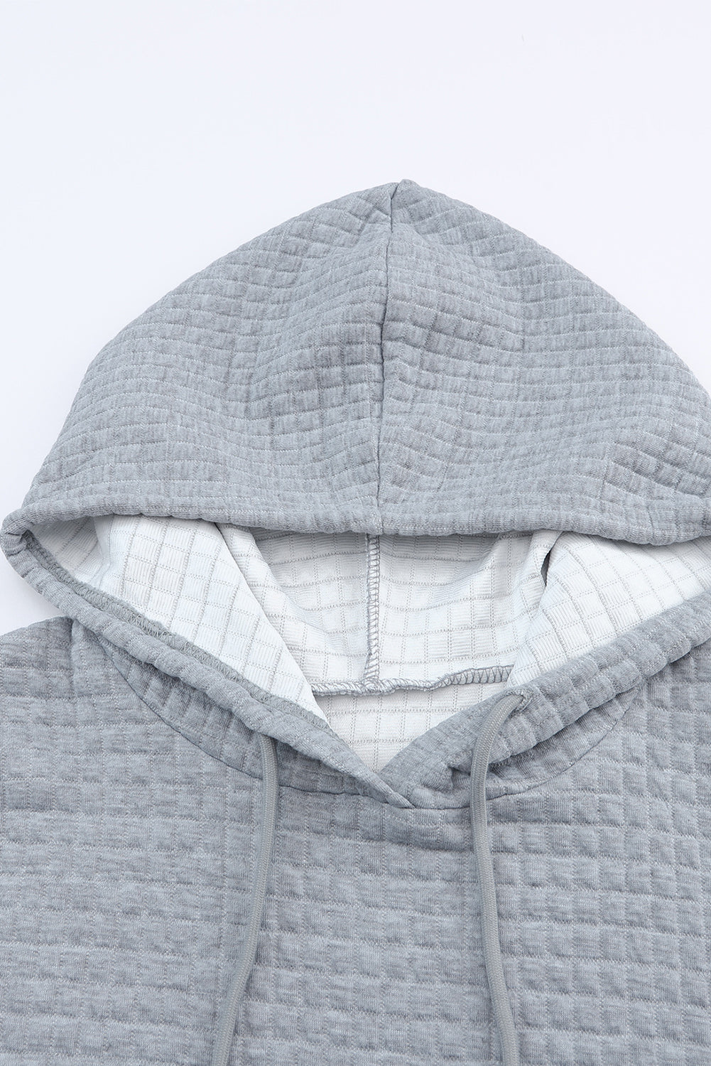 Khaki Quilted Kangaroo Pocket Drawstring Hoodie