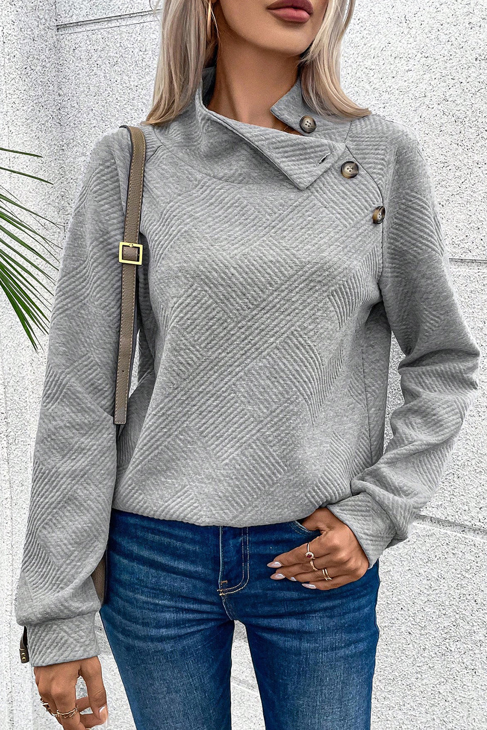 Gray Textured Contrast Splicing Raglan Sleeve Top