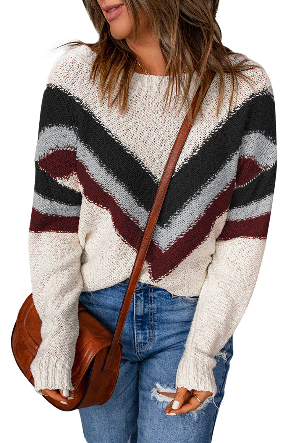 Multicolor Chevron Striped Drop Shoulder Sweater