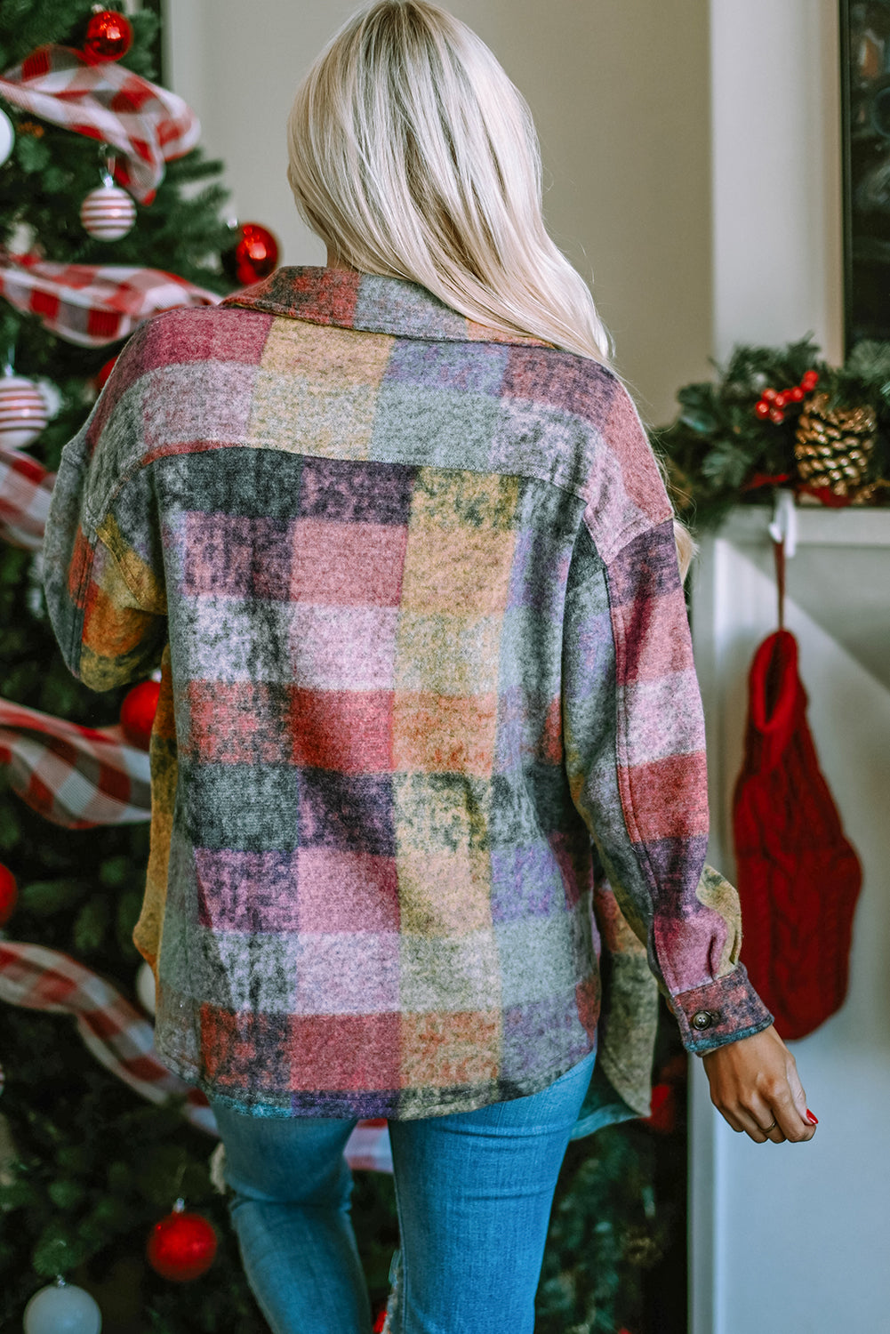 Multicolor Brushed Plaid Plus Size Shacket