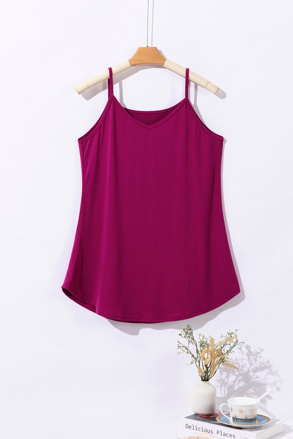 Clay Spaghetti Strap V-Neck Flowy Tunic Tank Top