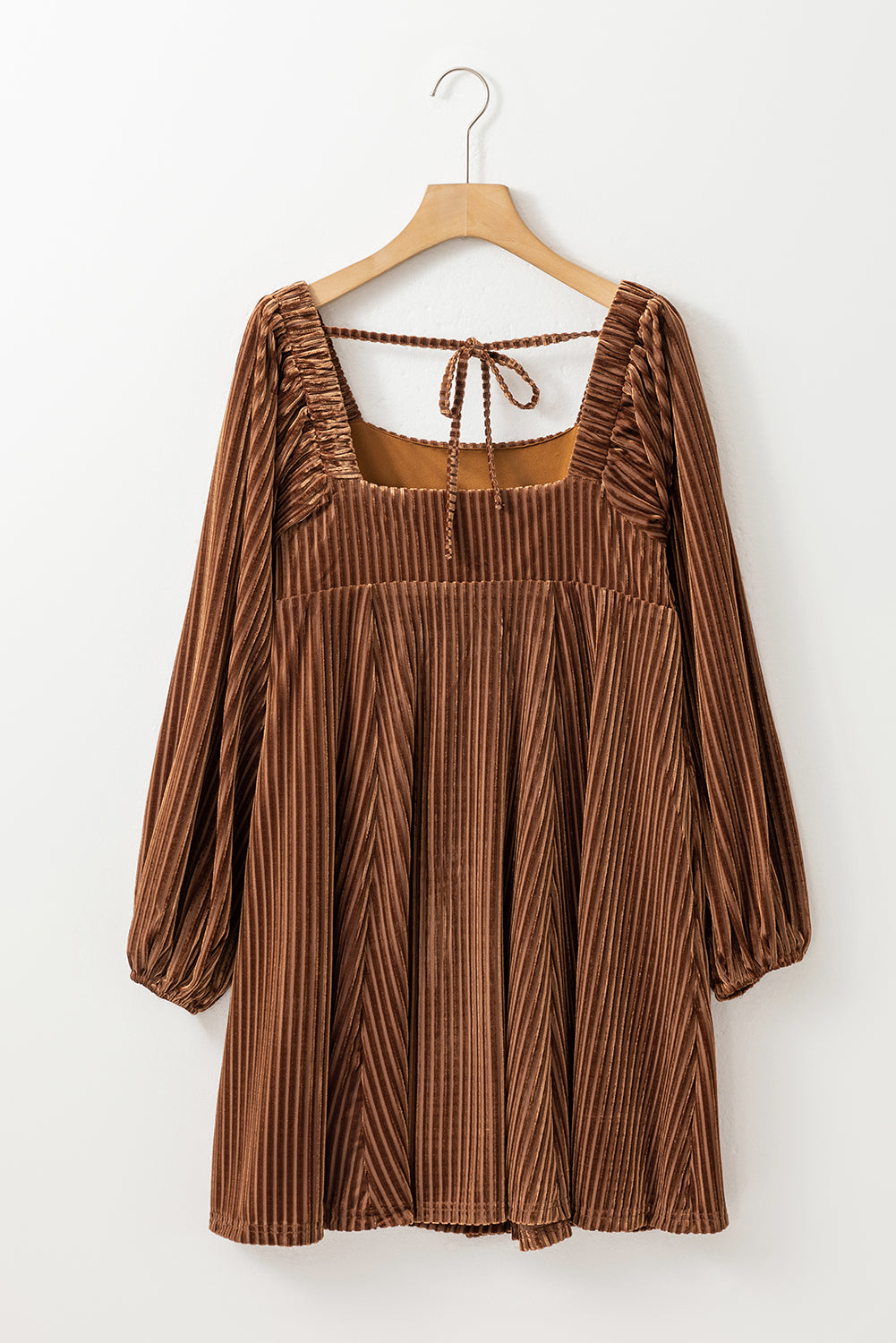 Chestnut Smocked Ribbed Velvet Babydoll Top