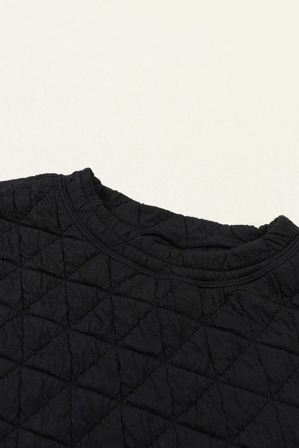 Black Solid Color Quilted Kangaroo Pocket Hoodie