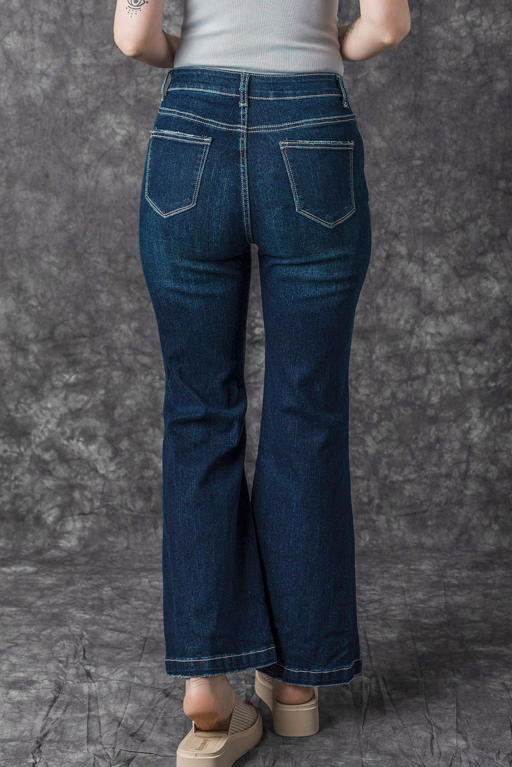 Real Teal High Rise Ripped Bell Bottom Jeans