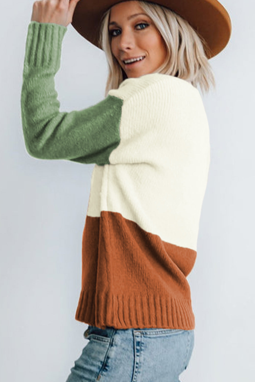 Parchment Ribbed Trim Color Block Sweater