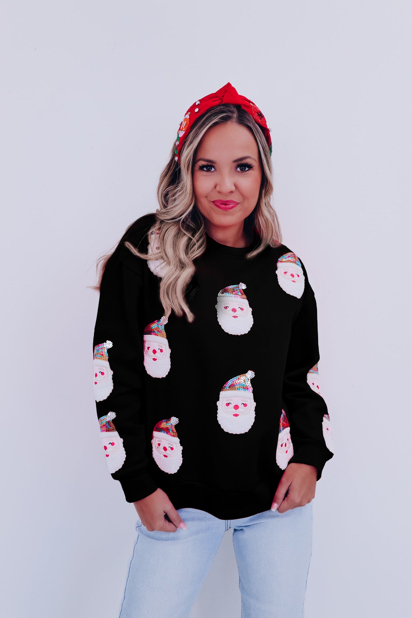 Red Christmas Santa Claus Print Drop Shoulder Sweatshirt