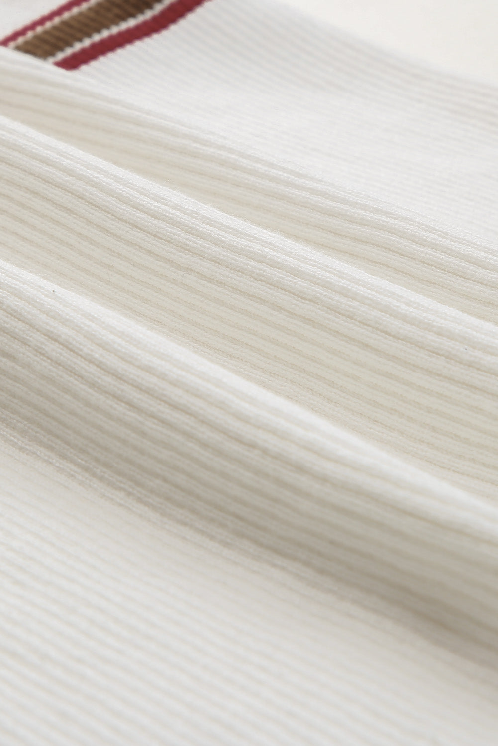 White Rib Knitted Stripe Detail Henley Sweater