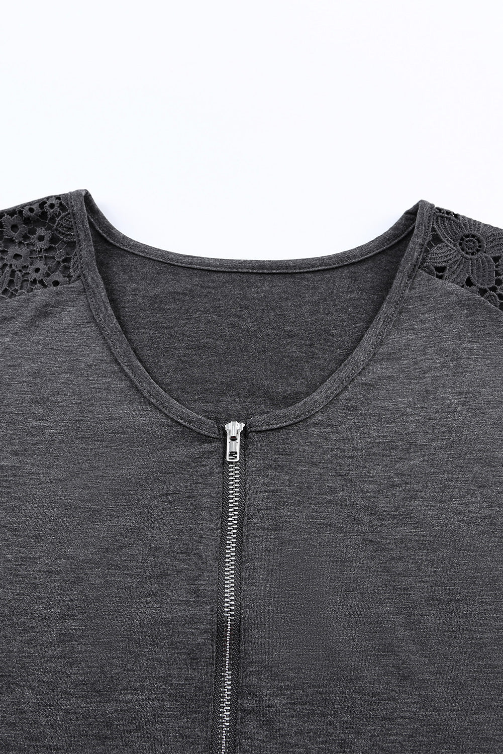 Black Zip Neck Lace Splicing Tee