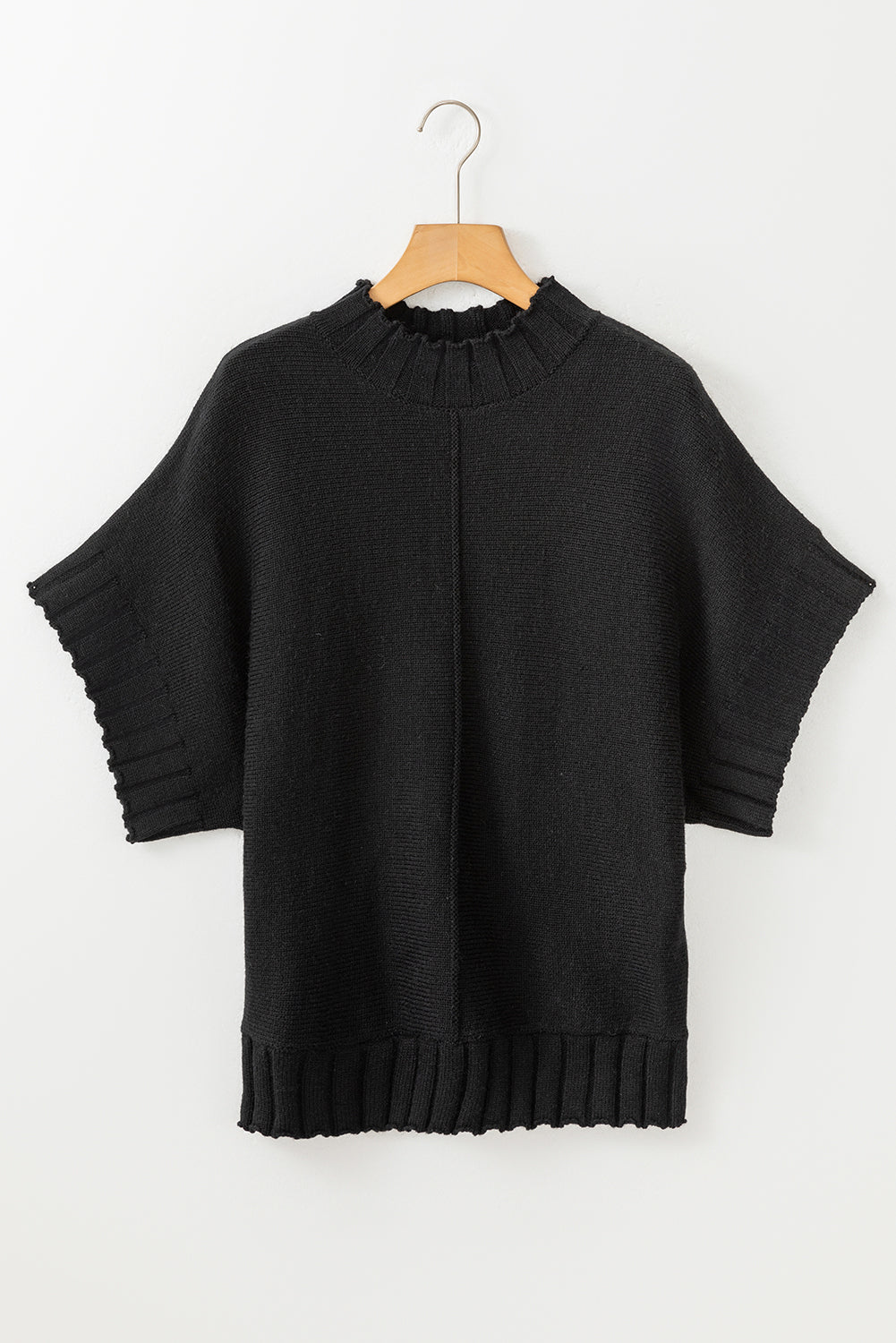 Desert Palm Mock Neck Batwing Short Sleeve Knit Sweater