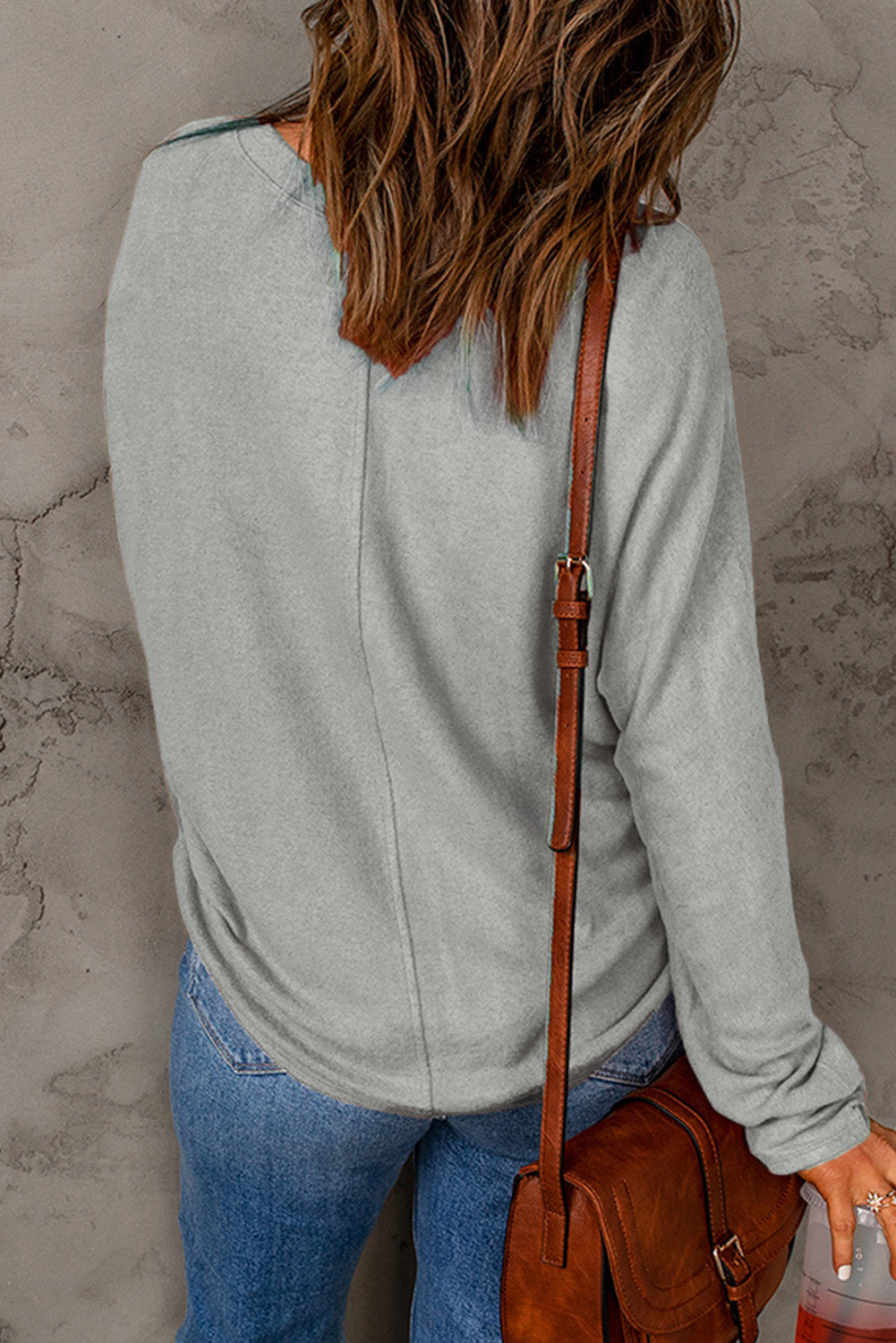 Red Sandalwood V Neck Center Seam Long Sleeve Tee