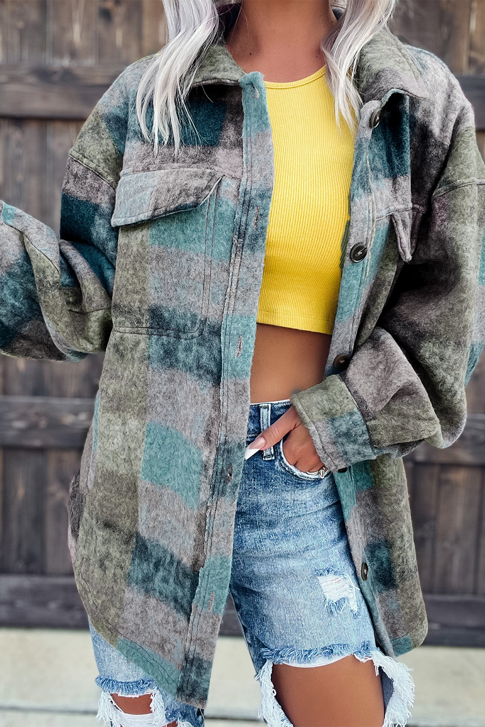 Multicolor Brushed Plaid Plus Size Shacket