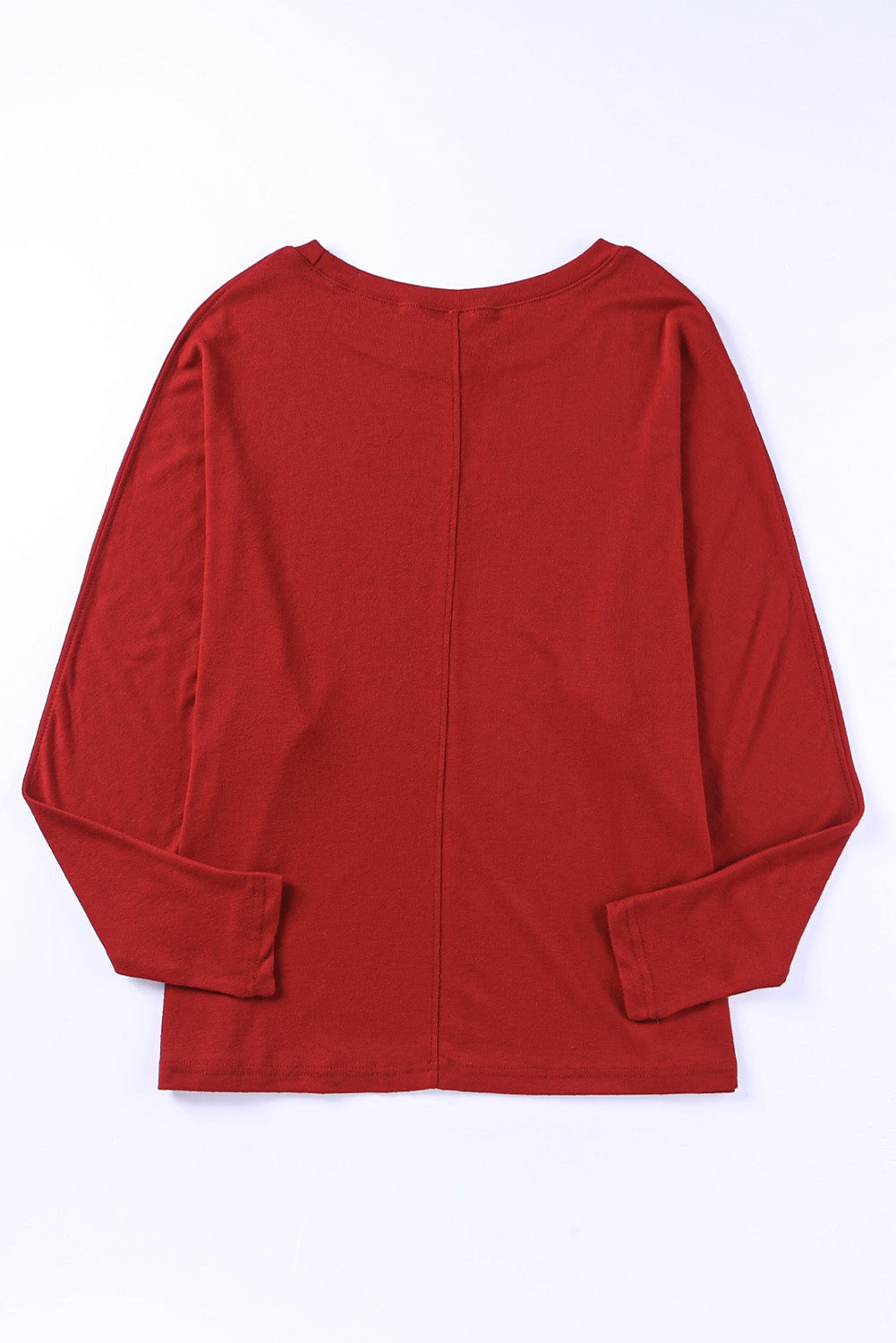 Red Sandalwood V Neck Center Seam Long Sleeve Tee