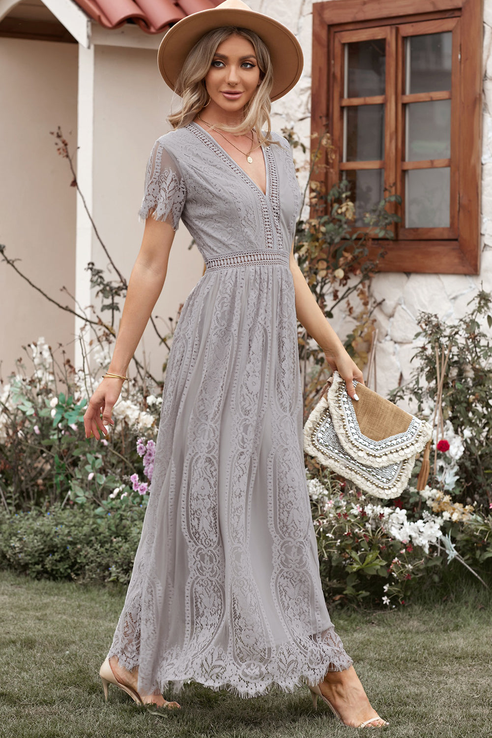 White Blue Fill Your Heart Lace Maxi Dress