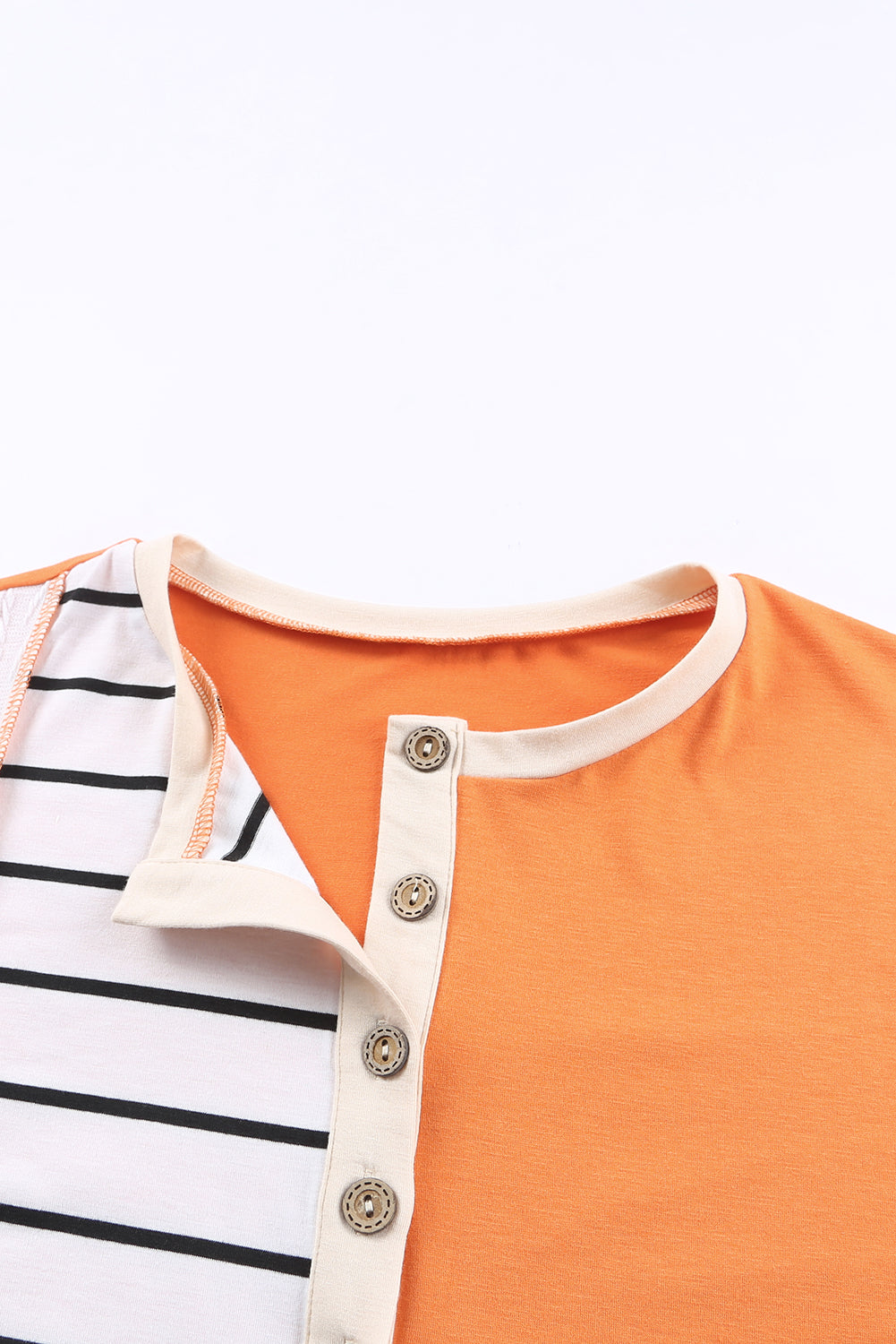 Orange Stripe Color Block Splicing Long Sleeve Henley Top