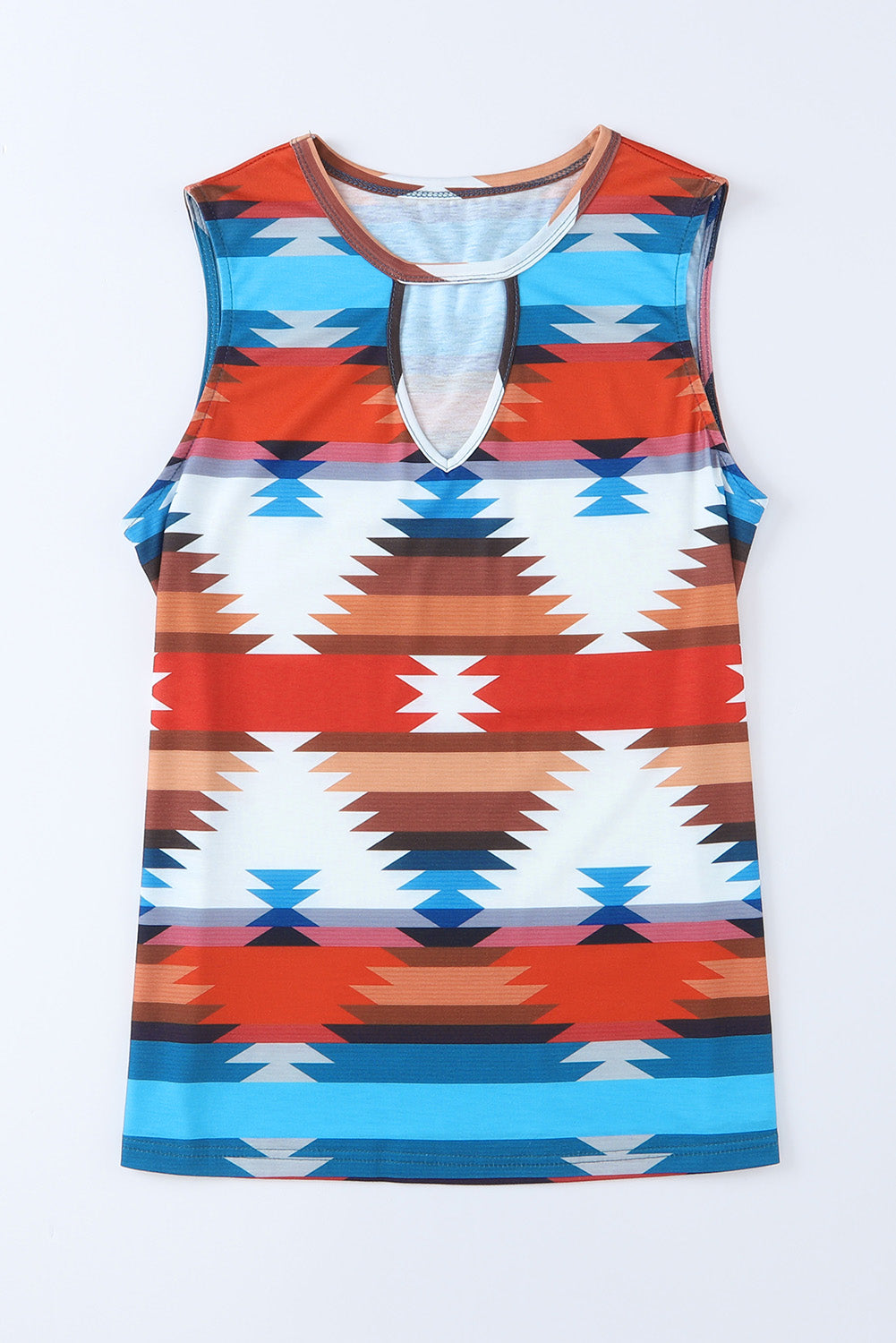 Fiery Red Aztec Geometric Print Hollowed Neckline Tank Top